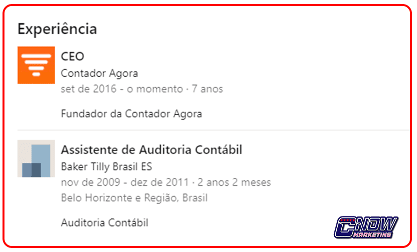 Experiência Detalhada no LinkedIn